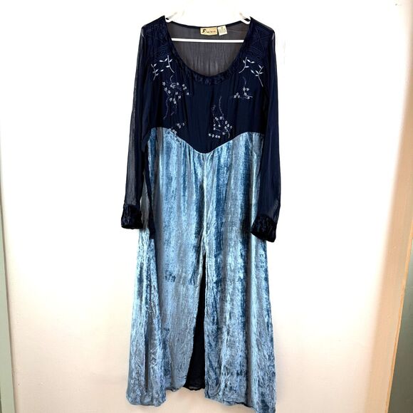 Vintage Nataya Na-Ta-Ya Maxi Dress Blue Forest Fairy Renaissance Embroidered M - Picture 1 of 14